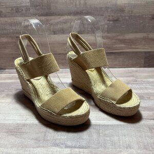 Kenneth Cole Womens 7.5 Olivia Simple Espadrille Wedge Sandals Beige Suede&Jute